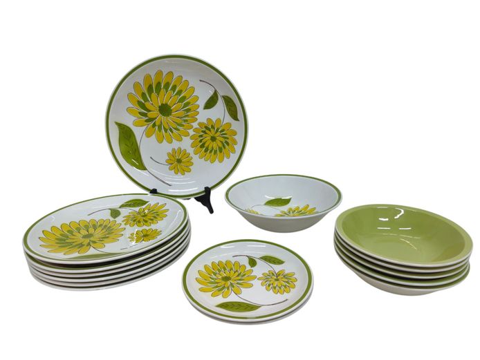Mid-Century Mikasa Cera-Stone Floral Dinnerware Set (15 Pcs)