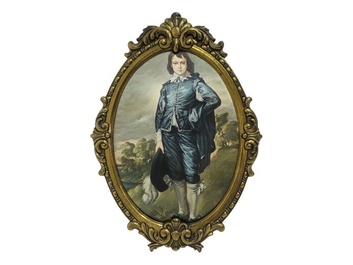 Vintage Italian Ornate Brass Framed Silkscreen Portrait of The Blue Boy