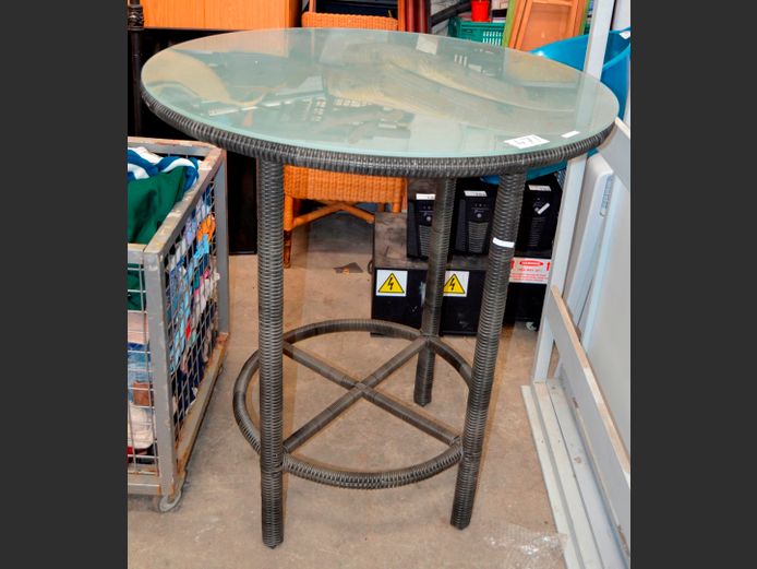 ALL WEATHER WICKER COCKTAIL TABLE WITH FROSTED GLASS TOP, 97cm Diameter x 109cm High