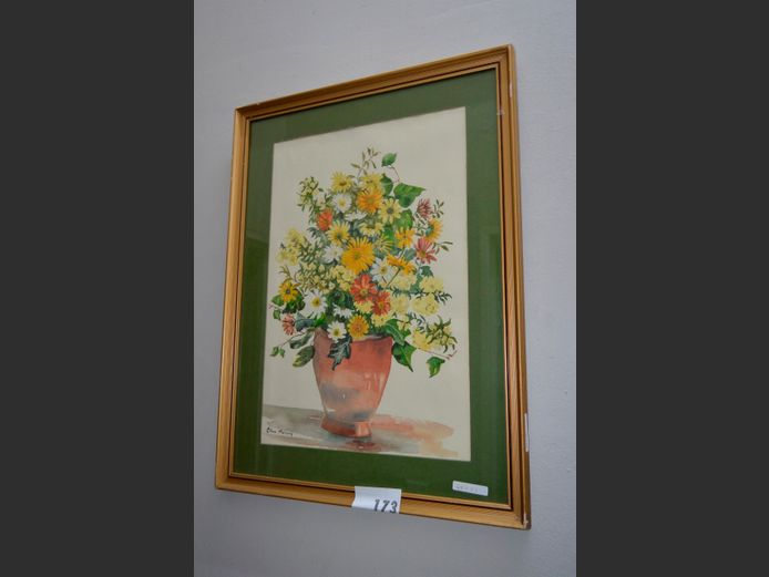 GILT FRAMED WATERCOLOUR "FLOWERS IN VASE" SIGNED ETHNE MOLONY, 49 x 33cm