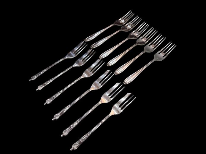 Two Sets of Vintage Silver-Plated Cake Forks