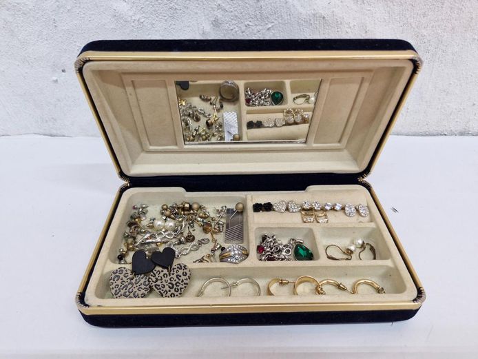 Vintage Velvet Jewelry Box Filled with Assorted Costume Jewelry