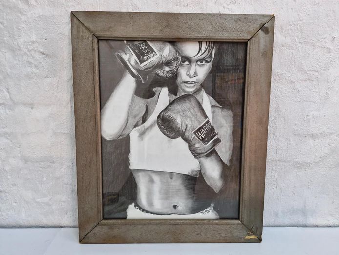 Framed Boxer Pencil Art Sketch Signed Lee Engelbrecht 2007