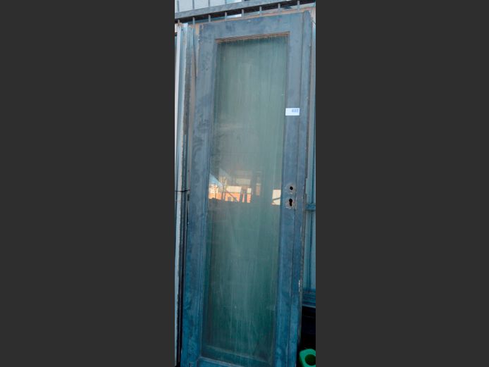 PAIR GREY PAINTED MERANTI FRENCH DOORS, 201 x 60cm [Glass cracked]