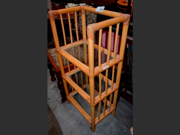 CANE & GLASS 3-TIER SHELF, 44 x 29 x 95cm