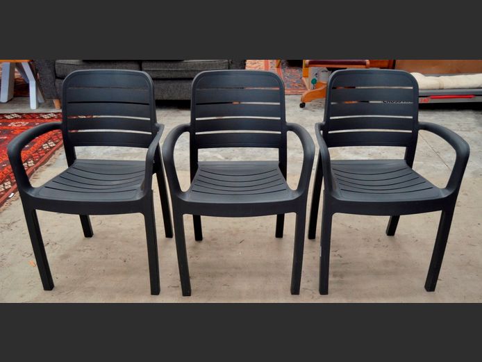 SET OF 3 BLACK PLASTIC CHAIRS