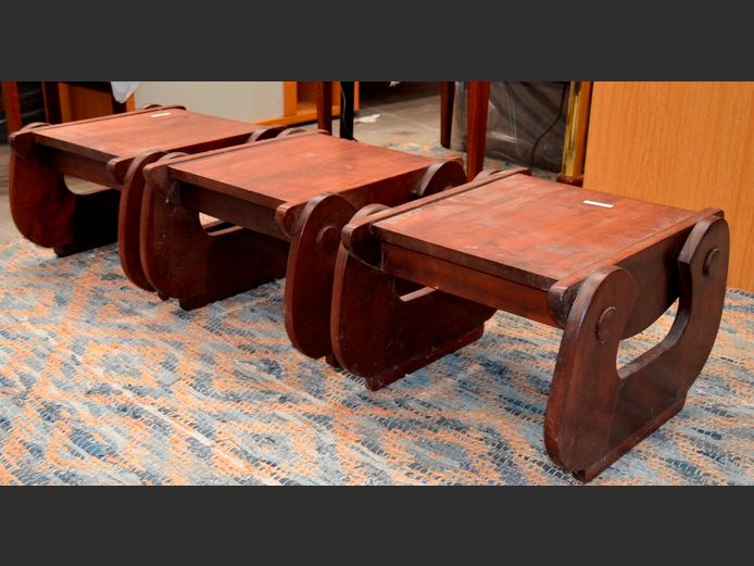 SET OF 3 IMBUIA SIDE TABLES, 46 x 42 x 32cm [Need love]