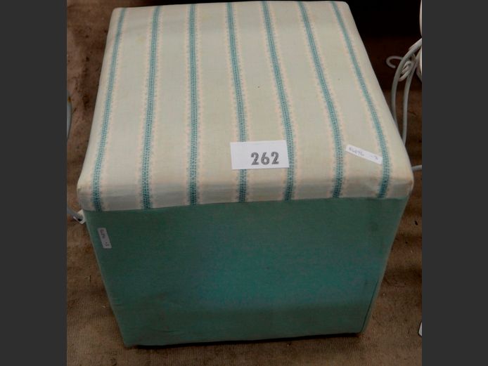 GREEN STRIPED UPHOLSTERED OTTOMAN, 41 x 41 x 44cm