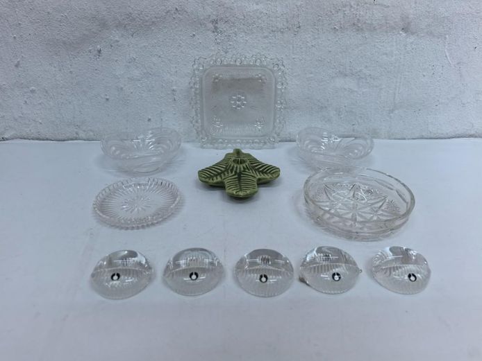 Mixed Vintage Glassware, Pukeberg Knife Rests & W-Germany Pottery Holder