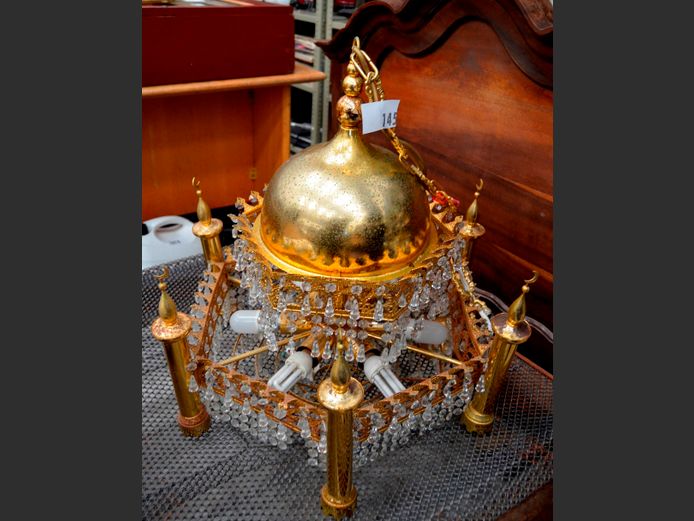 BRASS PLATED & CRYSTAL CHANDELIER, 59cm Diameter x 60cm High [Rusted]