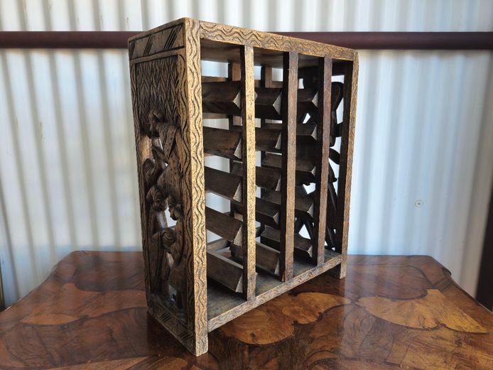 Carved Wooden Wine Rack