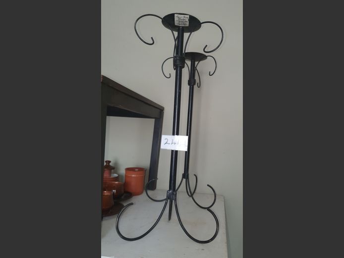 PAIR BLACK WROUGHT IRON CANDLE STANDS