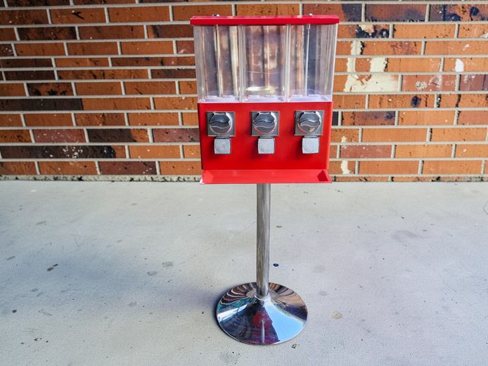 Triple-Pod Candy and Gumball Vending Machine on Stand