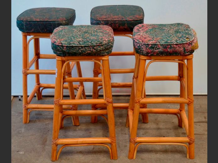 SET OF 4 CANE COUNTER STOOLS, 66cm High [seats need re-covering]