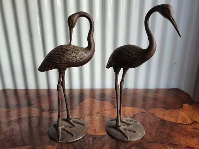 Pair of Cast Iron Crane Scupltures
