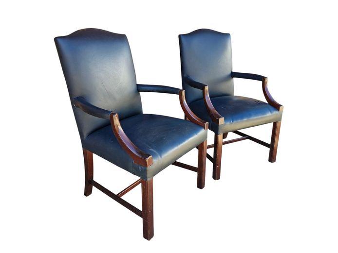 Pair of Vintage Georgian-Style Faux Leather Armchairs