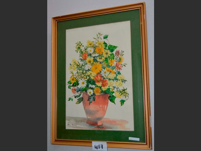 GILT FRAMED WATERCOLOUR "FLOWERS IN VASE" SIGNED ETHNE MOLONY, 49 x 33cm