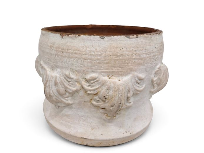 Vintage Whitewashed Terracotta Relief Planter
