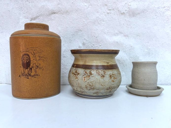 Assorted Vintage Studio Pottery wth Lion Canister
