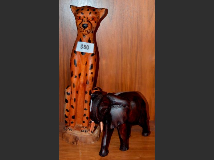 WOODEN CARVED CHEETAH & ELEPHANT, 54cm High, 35cm Long & 24cm High