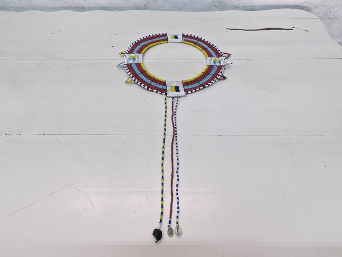 Traditional African Beaded Collar Necklace with Cowrie Shell Accents