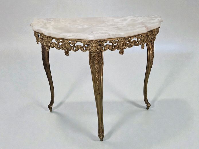 Louis XV-Style Brass Console Table with Marble Top