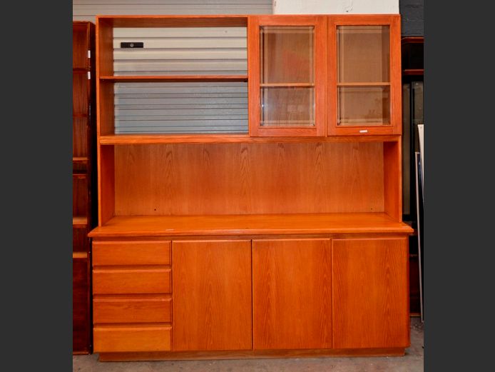OAK 5-DOOR, 4-DRAWER WALL UNIT, 200 x 54 x 218cm