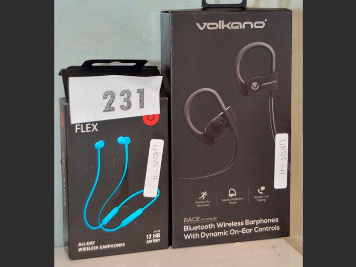 LOT: BEAT FLEX & VOLKANO BLUETOOTH EARPHONES [Untested]