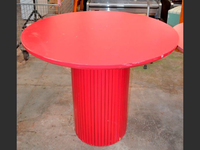 RED PAINTED CIRCULAR COCKTAIL TABLE, 100cm Diameter x 83cm High [Needs re-painting]