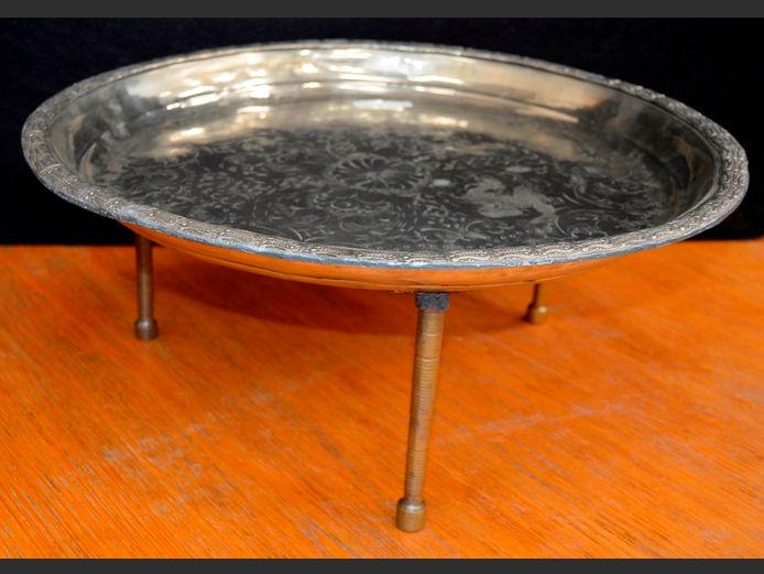 SILVER PLATE SERVING TRAY, 45.5cm Diameter [Legs need attaching]