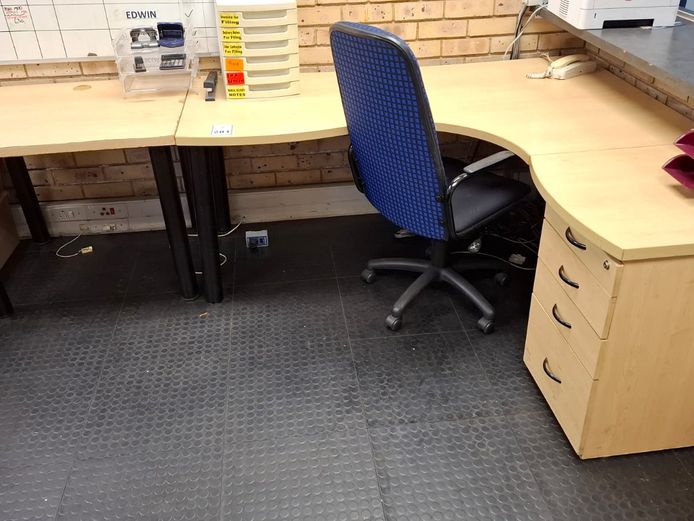 Desk, chair, plastic filers