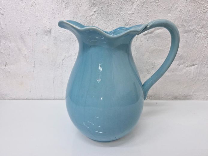Vintage Pastel Blue Ceramic Water Pitcher