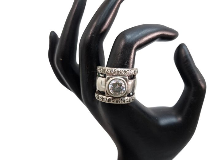 Sterling Silver Bezel-Set Cubic Zirconia Framed Band Ring