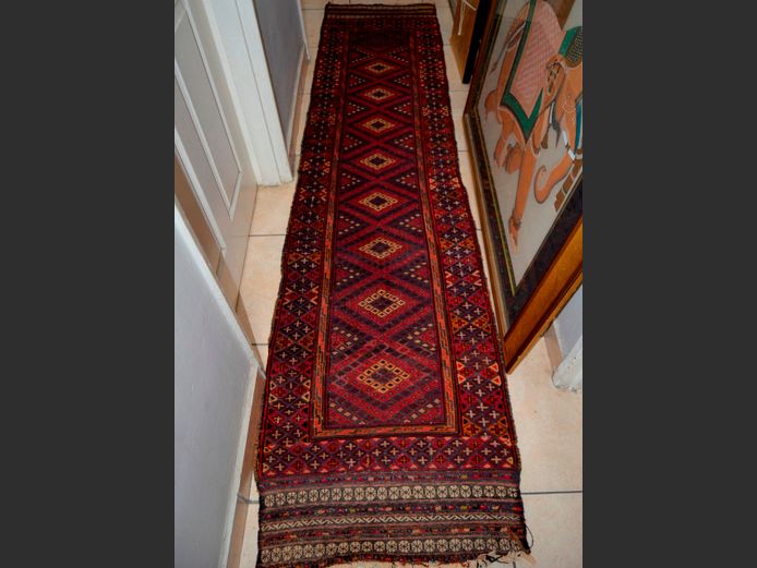 MULTI-COLOURED KELIM RUNNER, 280 x 66cm [Edging frayed]
