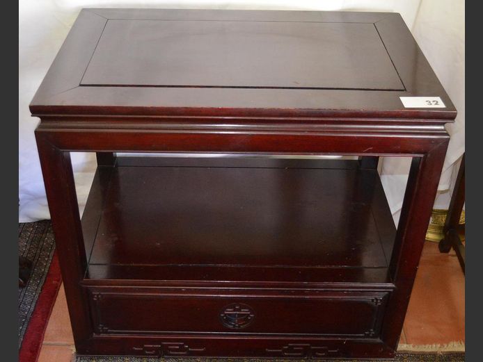 HARDWOOD 2-TIER, SINGLE DRAWER STAND, 71 x 46 x 64cm