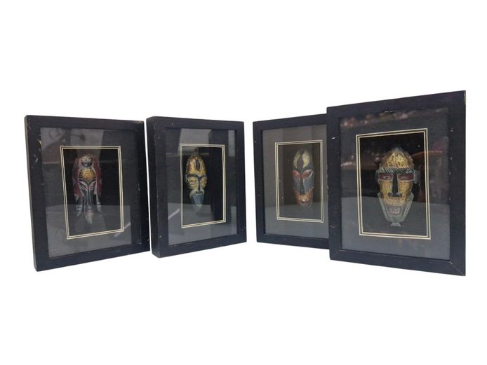 Set of 4 Framed Miniature West African Colonial Masks