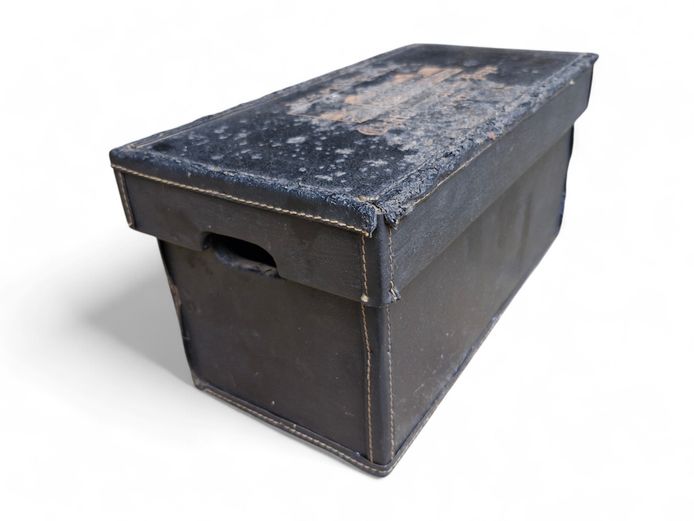 Vintage Leather Wrapped French Embossed Storage Box
