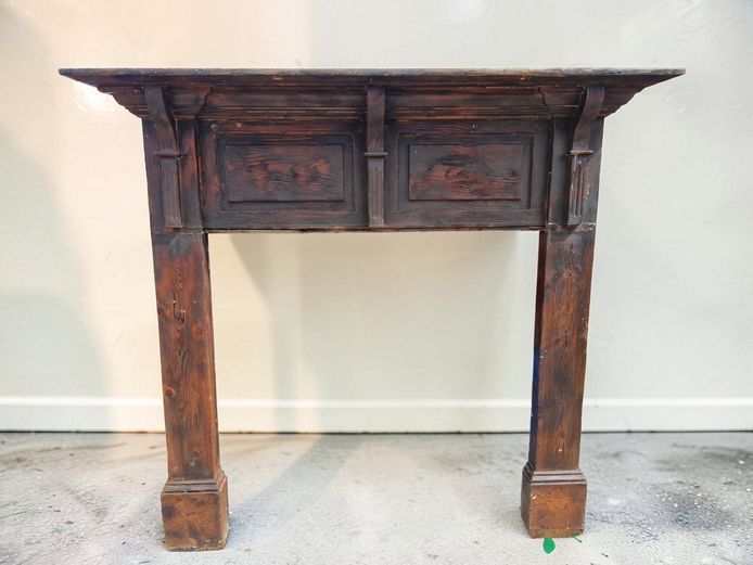 Antique Carved Dark Wood Fireplace Mantel Surround