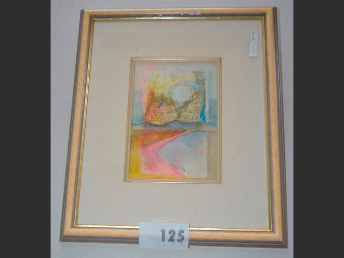 FRAMED & SIGNED PAINTING "SUNSET", 19 x 13cm