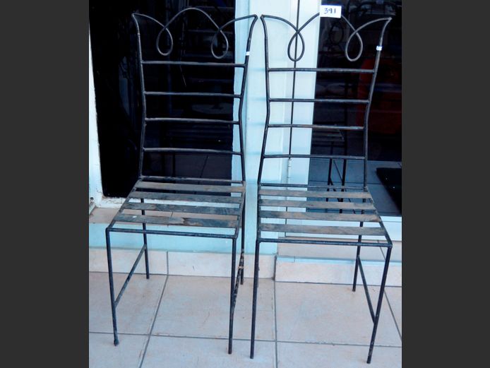 PAIR WROUGHT IRON DINING CHAIRS