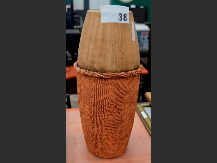 POTTERY VASE WITH ROPE DETAIL, 38cm High