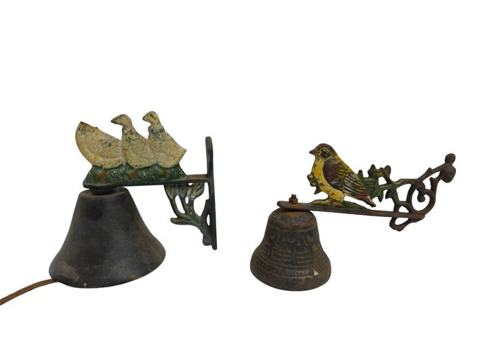 Two Vintage Cast Iron Animal Figural Wall-Mount Door Bells