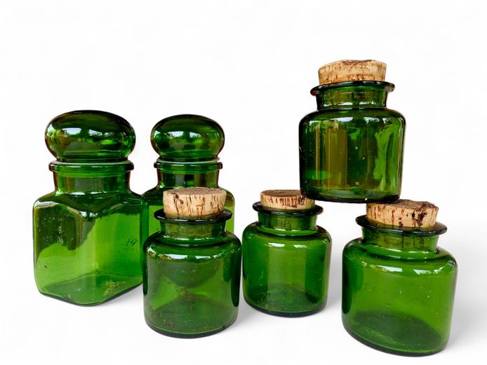 Green Glass Apothecary Jars - Made in Belgium