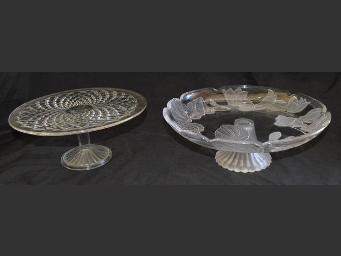 LOT OF 2: GLASS TAZZA STANDS, 36cm Diameter x 13cm High & 30cm Diameter x 13cm High