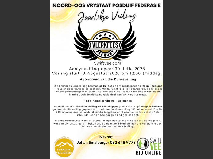 VLERKFEES VLIEGDUIF VEILING