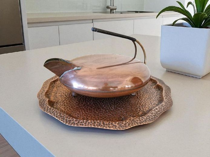 Antique Dutch Electrical Copper Kettle on Hammered Tray