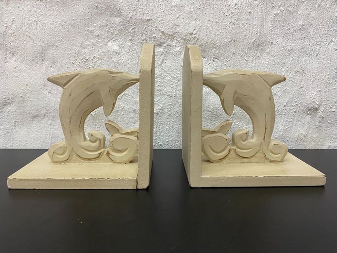 Pair of Carved Wooden Dolphin Bookends
