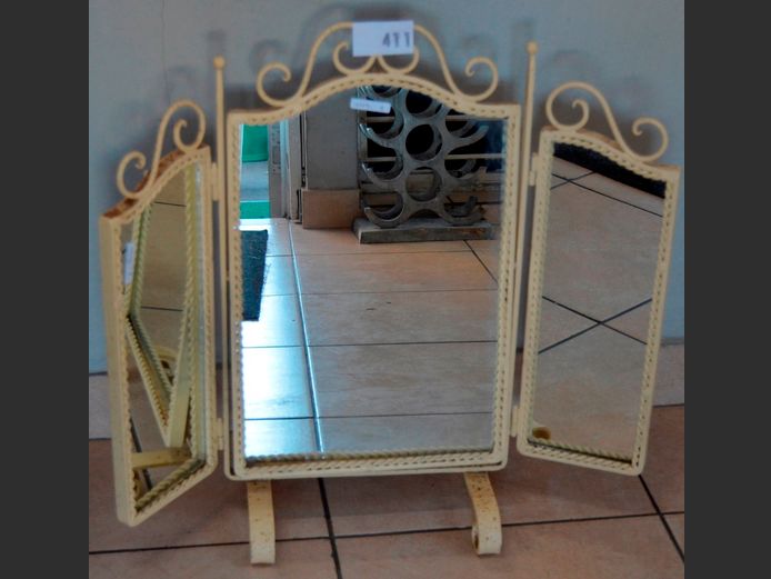 VINTAGE CREAM PAINTED WINGBACK VANITY MIRROR, 71 x 66cm