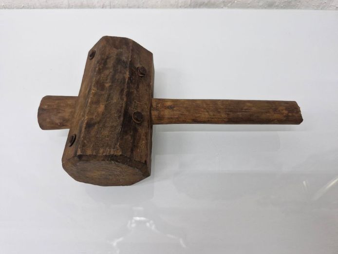 Antique Primitive Hand-Crafted Wooden Carpenter Mallet - Heavy Timber Framing Tool