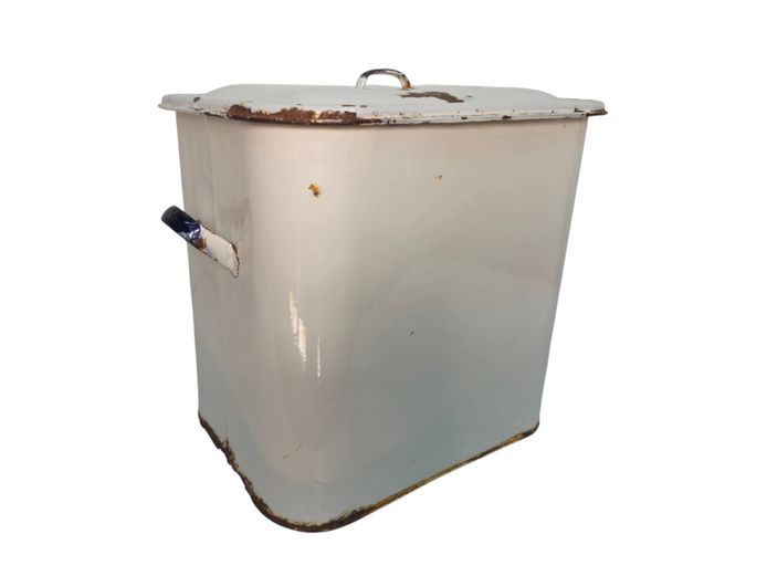 Vintage Enamelled Steel Bread Bin / Storage Tub with Fitted Lid
